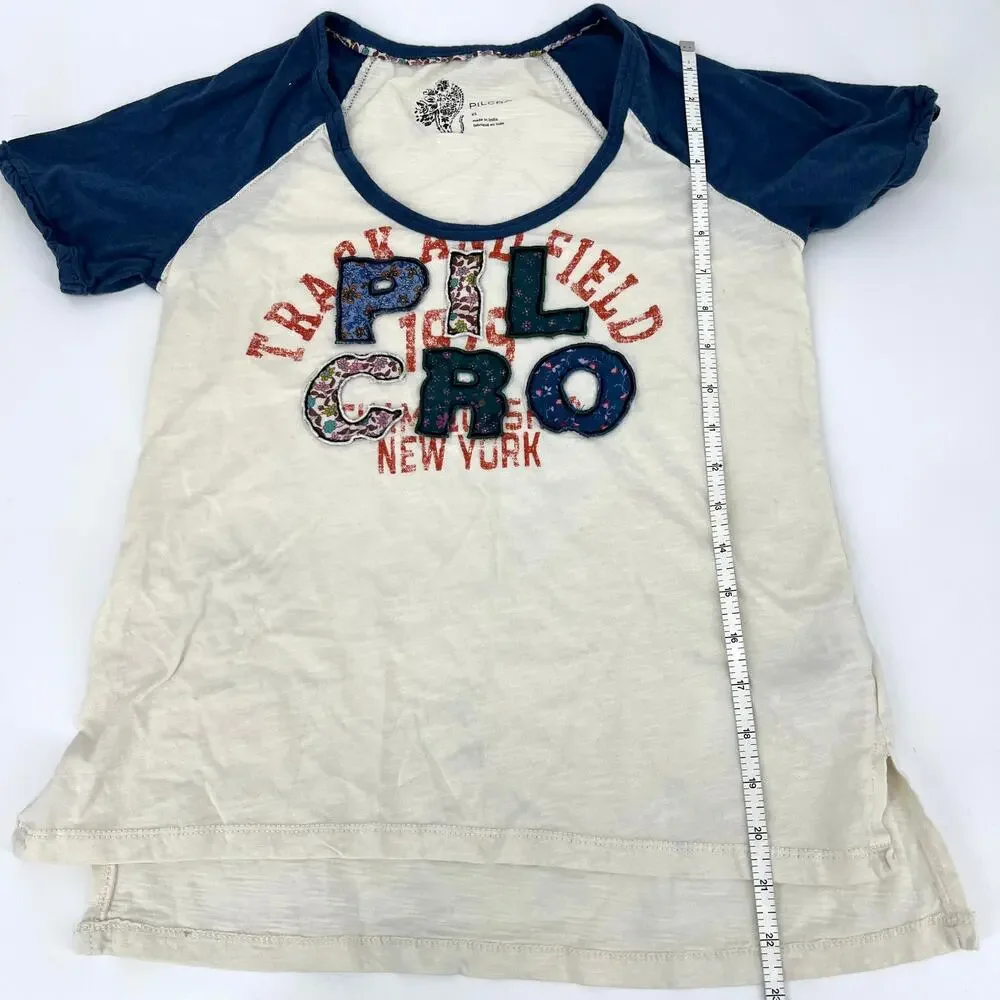 Anthropologie Pilcro Varsity Tee Cotton Short Sleeves with Applique Logo Size XS